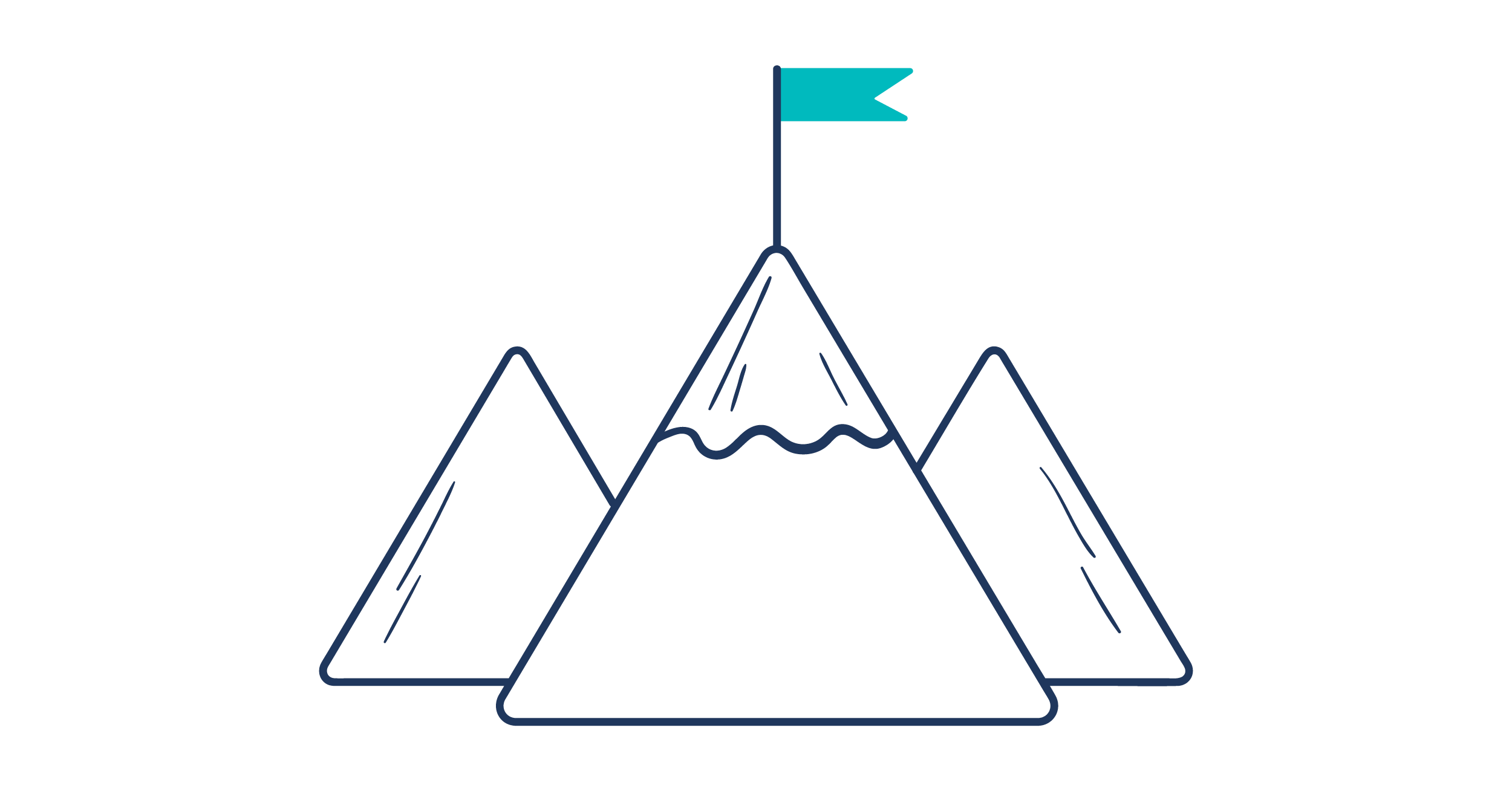 Illustration of three mountains with a flag on the highest mountain