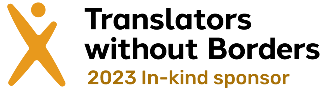Logo that reads: Translators without borders, 2023 In-kind sponsors