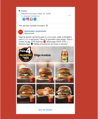 Image displaying a Mc Donalds ad in Guatemala