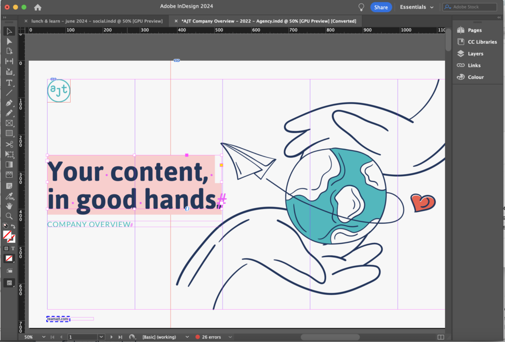 A file for translation opened in Adobe Indesign
