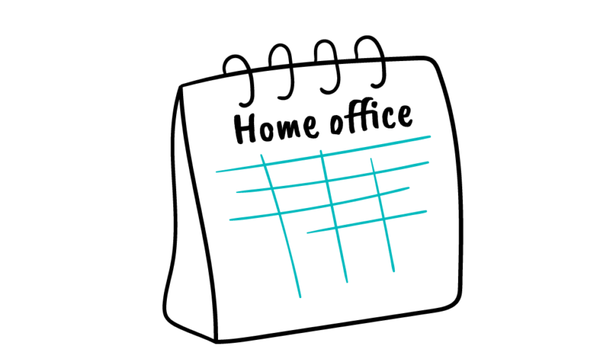 Illustration of desk calendar that says home office