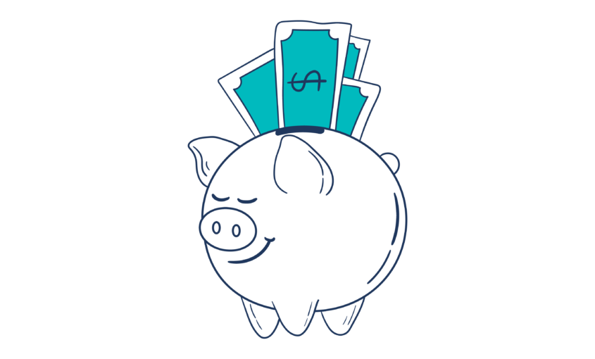The illustration depicts a piggy bank