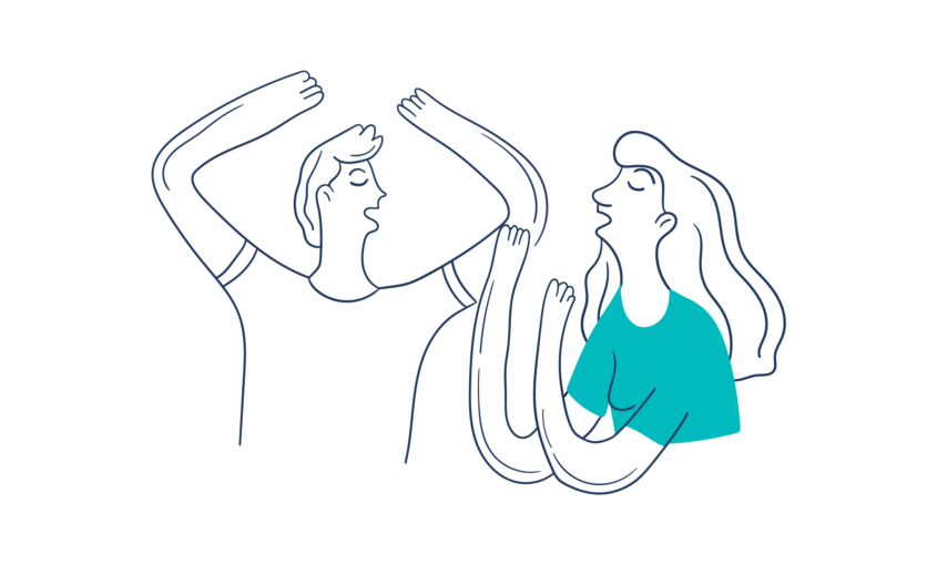 Illustration of a man and a woman debating with each other
