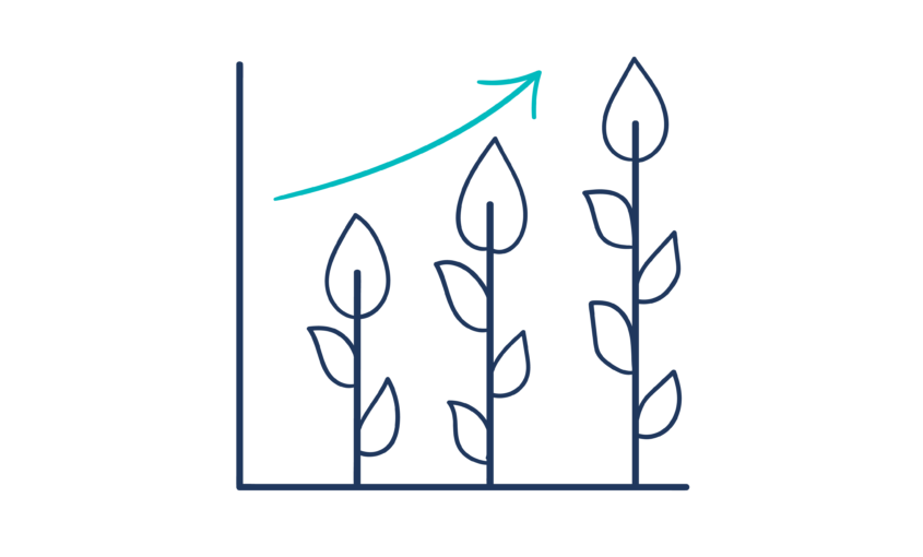 Illustration of a diagram showing growth where bars look like plants