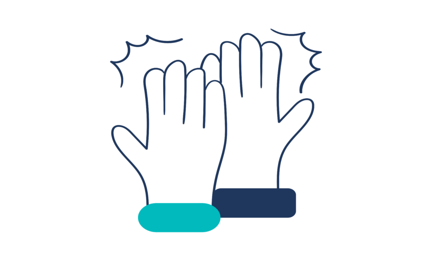 The illustration shows two hands high-fiving each other.