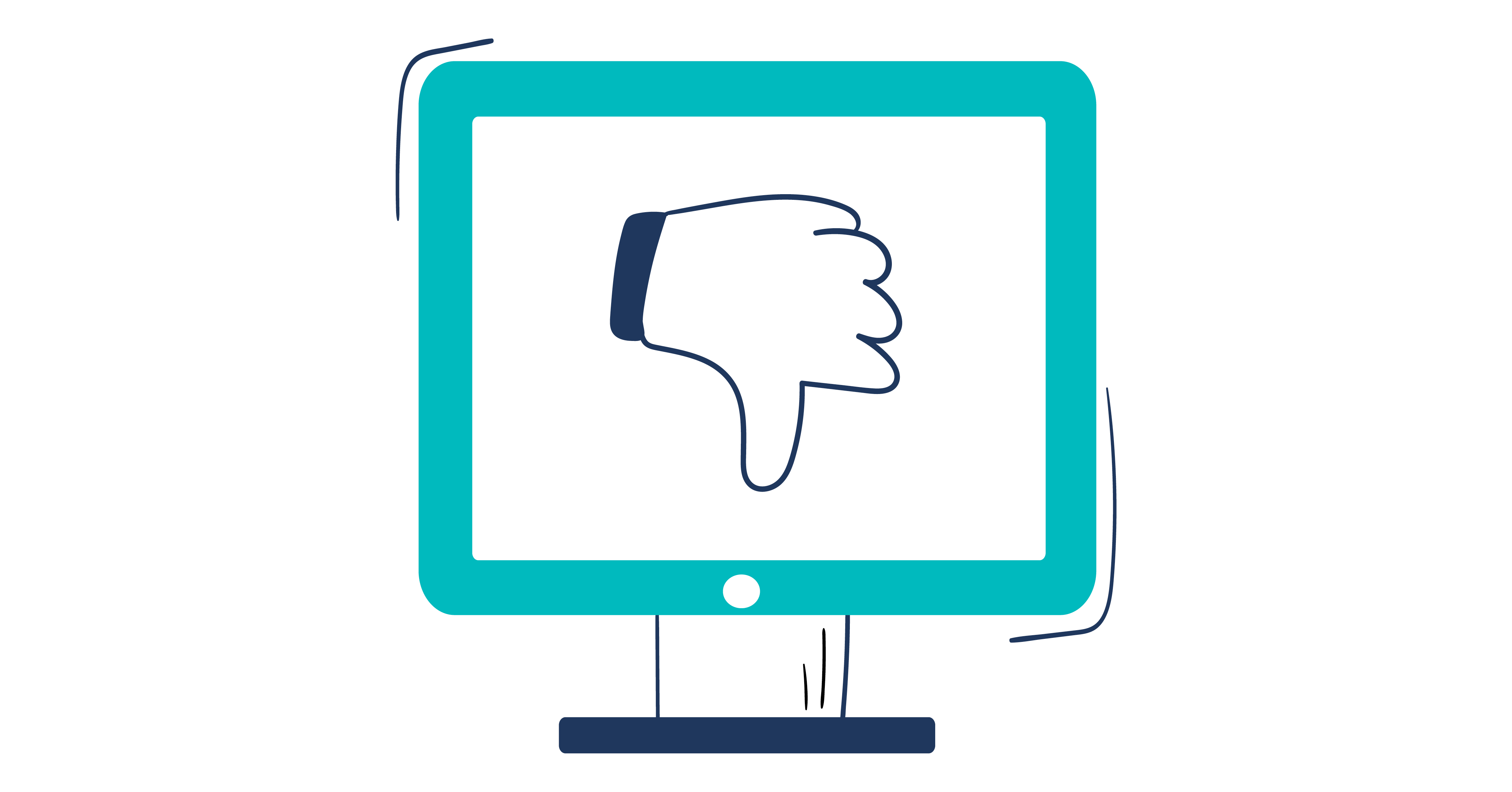 Illustration of a desktop computer that's displaying a thumbs down icon to illustrate that a bad translation can negatively impact on a website's search engine ranking
