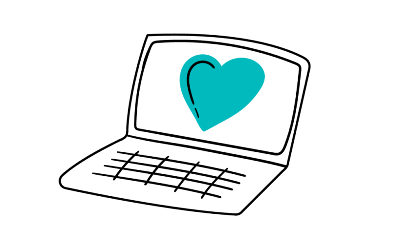Illustration of laptop displaying a heart on screen