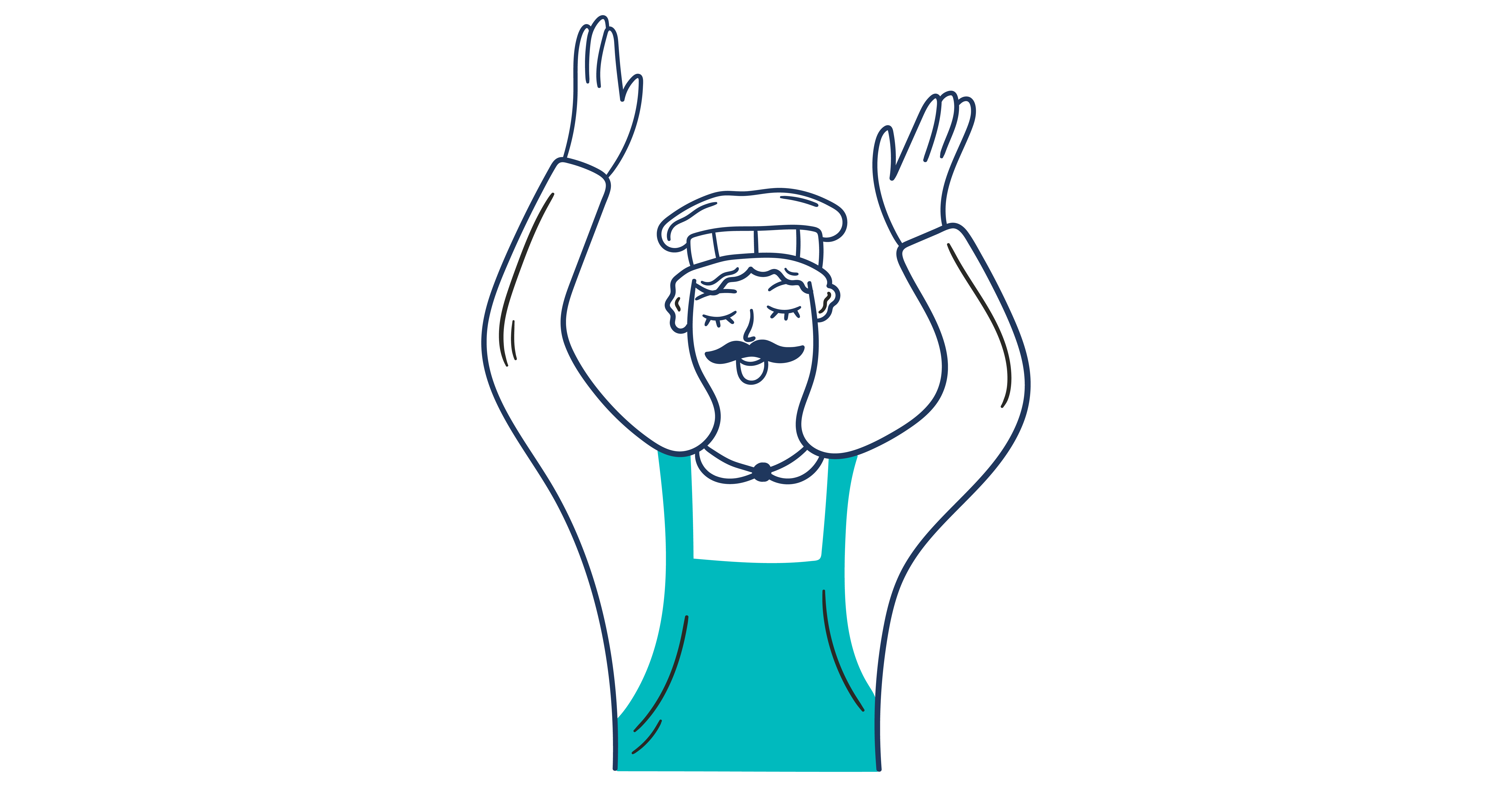 Illustration of a chef with hands in the air smiling