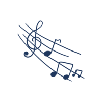 Playful illustration of a line of musical notes floating on the page. 