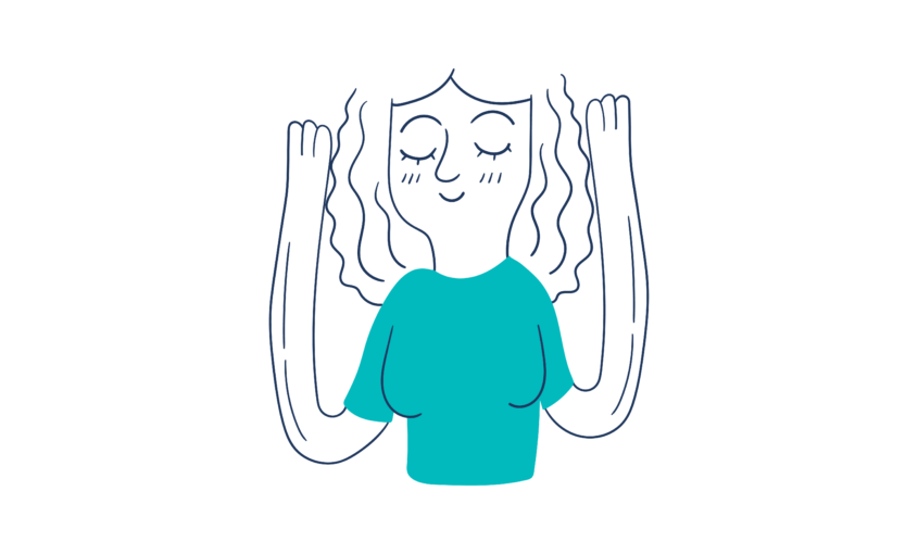Illustration of a smiling woman with her eyes closed